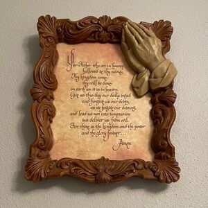 Framed Wall Hanging Picture THE LORD’S PRAYER Carved LOOK 3D